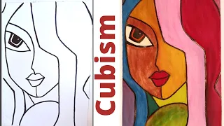 Cubism art drawing tutorial of face| Easy cubism art.