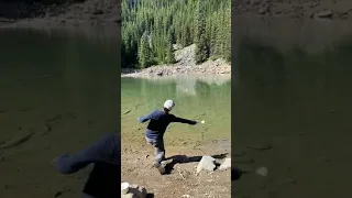 The rock skipping champ at work