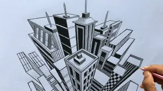 How to Draw using 3-Point Perspective: A Town Drawing Step-by-step