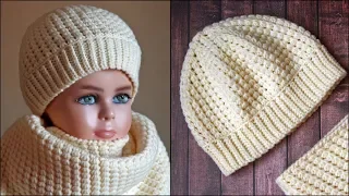 Crochet hat. How to crochet a hat and scarf. Crochet.