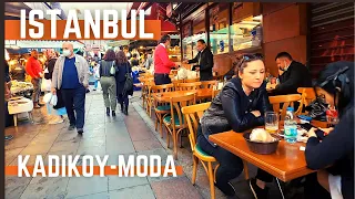 Walking Tour Istanbul Turkey 2021 |  Kadıköy district Moda neighbourhood | 4K UHD | WITH CAPTION