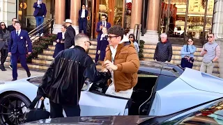 CHARLES LECLERC Spotted Using His Brand FERRARI 812 COMPETIZIONE APERTA in Hotel de Paris in Monaco