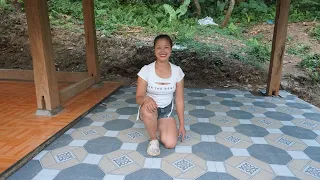 Full Video: Complete Building Kitchen House, Make Flower Tiles Floor Log Cabin, Free Bushcraft