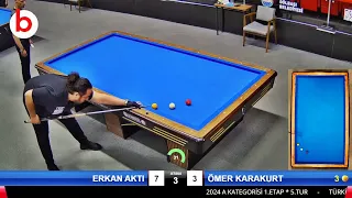 ÖMER KARAKURT vs ERKAN AKTI | 3 Cushion Billiards TURKIYE Championship STAGE 1 -A- 2024 ANKARA