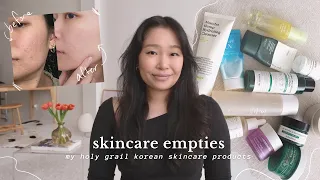 my holy grail korean skincare products | 5 months of *unsponsored* empties for acne & texture