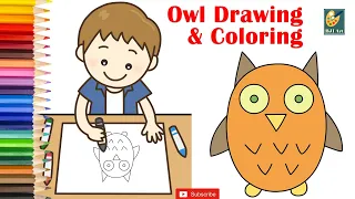 How to Draw an Owl for Kids  l Oil Pastels Colore l Drawing Class l BJI Art