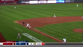Salvador Perez throws out Fletcher at 3rd base to end the game.