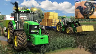 John Deere 7530 & 7810 (Baling & Collecting Bales) - Farming Simulator 19 | Logitech g29 gameplay