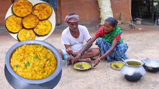 KHICHURI & BEGUN VAJA  winter special recipe cooking and eating by santali tribe grandma