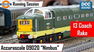 Accurascale Class 55 Deltic D9020 Nimbus with DCC Sound pulling a 13 coach Bachmann Mk1 rake