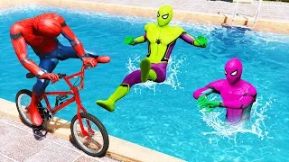 GTA 5 Rainbow Spiderman Falling Into Pool (Spider-Man Jumps & Ragdolls) #10