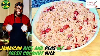 AUTHENTIC JAMAICAN RICE AND PEAS RECIPE USING FRESH COCONUT MILK | HOMEMADE COCONUT MILK