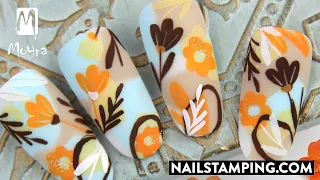 Floral stamping nail art in retro atmosphere (nailstamping.com)