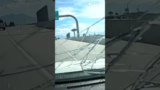 Chair SMASHES into car windshield on Utah highway #shorts