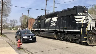 4 Track RR Crossing, Street Running Train, CSX Freight With Boxcars & Amtrak Ashland Kentucky Depot!