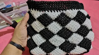 Bolso Tejido Entrelac a Crochet/Ajedrez o Domino