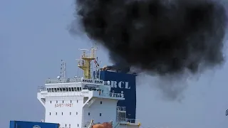 When the Water Discharging and Smoke Emitting Ship Advances to the Open Sea | 4K Shipspotting