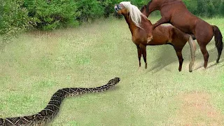 The Wild Horses' Excitement Led To Their Young Foal Facing Danger At The Hands Of A Python's Attack