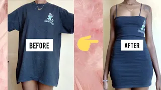 T-shirt TRANSFORMATION 😻//How to turn a Tshirt into a cute little black dress (easy way)