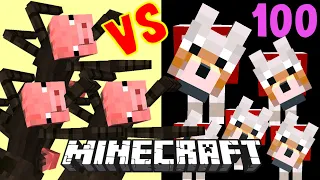 100 Tamed Wolves VS. Mutant Spider-Pigs. Guess THE WINNER?!? Minecraft Mutant Mob Battle