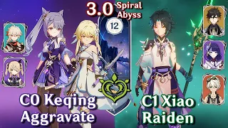 Spiral Abyss 3.0 - C0 Keqing Aggravate & C1 Xiao Raiden | Floor 12 Full 9 Stars | Genshin Impact