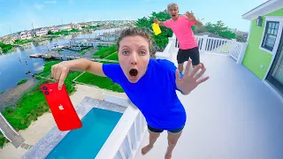 Last to Drop iPhone off NEW Sharer Family BEACH HOUSE Wins $10,000! - Challenge