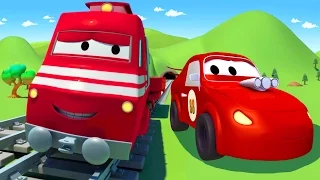 Troy o Trem e o Carro de Corrida Vermelho na Cidade do Carro | desenhos animados