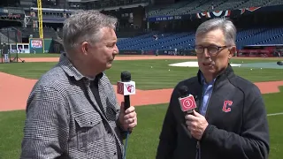 Jim Donovan chats with Cleveland Guardians owner Paul Dolan before home opener