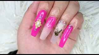 playboy bunny/hot pink Acrylic nails