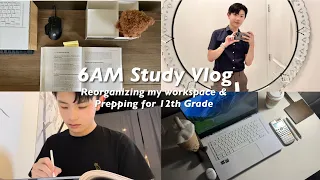 Waking up at 6AM Study Vlog💻🧋, High School Preparation, 📁Reorganizing desk, 🖋️Common app Essays