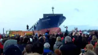 Launching container-vessel "Frisia Cottbus" - last launching german shipyard "Nordseewerke" in Emden