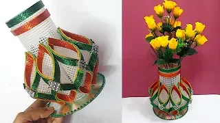 How to make flower vase/flower pot with Plastic Canvas | DIY flower pot/vase making