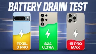 Samsung Galaxy S24 Ultra vs iPhone 15 Pro Max vs Pixel 8 Pro EXTREME Battery Drain Test - DATA ONLY!