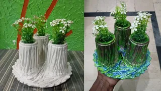 How To Make Flower Vase At Home With Plaster Of Pairs || Plastic Glass Decoration Ideas