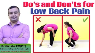 Do's and Don'ts for Low Back Pain | Promote Health n Wellness | Dr Girisha CM