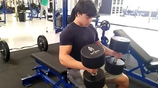 50 KG dumbbell press, with blond camera Guy sneezing like a little girl and the whole gym laughs