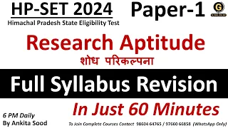Research Aptitude Full Syllabus Revision for HP SET Paper 1 | Himachal Pradesh SET 2024