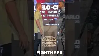 CANELO & JERMELL CHARLO FIRST FACE OFF; STARE DOWN & SIZE EACH OTHER UP
