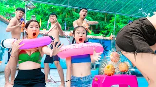 ATTRACTIVE GIRL  PRANK BATTLE NERF Dr Amanda Nerf Guns Squad FLOAT PAINTING PRANK