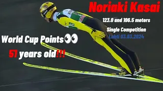 Noriaki Kasai 🇯🇵 123.0 & 106.5 meters / Single Competition Lahti 🇫🇮 03.03.2024 / WC Points at 51 yo!