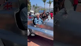 Jay Leno stalling in front of everyone at a Sunday cars and coffee