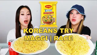 KOREAN SISTERS TRY MAGGI NOODLES 🍜 | RACE CHALLENGE