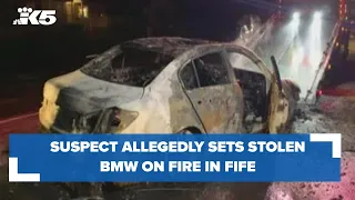 Suspect accused of shooting at car, running it off road before setting stolen BMW on fire in Fife