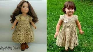 How To Crochet - Doll Dress Lil' Doll on the Prairie 18" Doll Dress Pattern BAG O DAY Tutorial #472