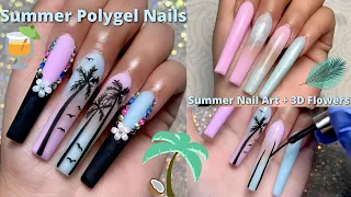 SUMMER POLYGEL NAILS FRENCH TIP NAIL ART + 3D FLOWERS | NAIL TUTORIAL