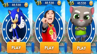 Sonic Dash vs Talking Tom Gold Run vs Tag with Ryan - All Characters Unlocked Walkthrough