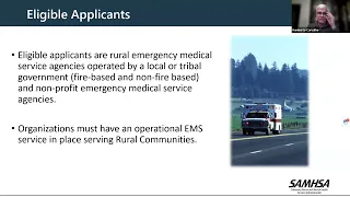 SAMHSA Rural Emergency Medical Services Training NOFO Pre-Application Webinar (Audio Description)