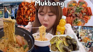 Outdoor Mukbang | ⛱ Food travel in Sokcho city on the seashore of Korea.