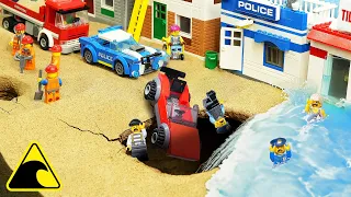 Wave Machine VS Sinkhole City - 3 Surprise Sinkholes - Lego City - Tsunami Dam Breach Experiment