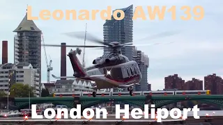 Leonardo AW139 helicopter landing and takeoff London Heliport